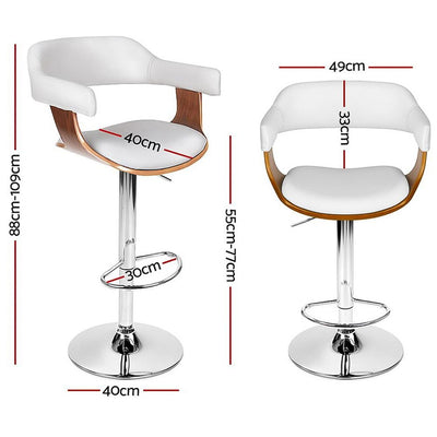 Artiss Set of 2 Wooden PU Leather Bar Stool - White and Chrome Payday Deals