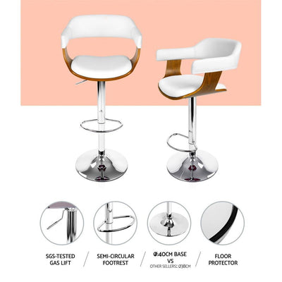 Artiss Set of 2 Wooden PU Leather Bar Stool - White and Chrome Payday Deals