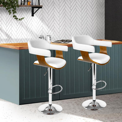 Artiss Set of 2 Wooden PU Leather Bar Stool - White and Chrome Payday Deals