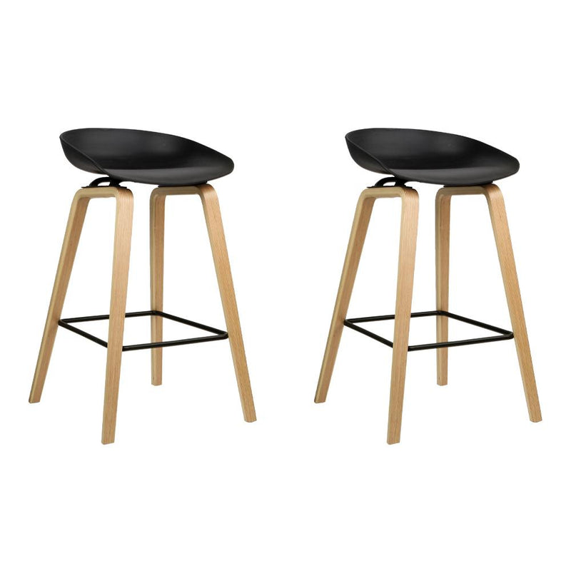 Artiss Set of 2 Wooden Square Footrest Bar Stools - Black Payday Deals