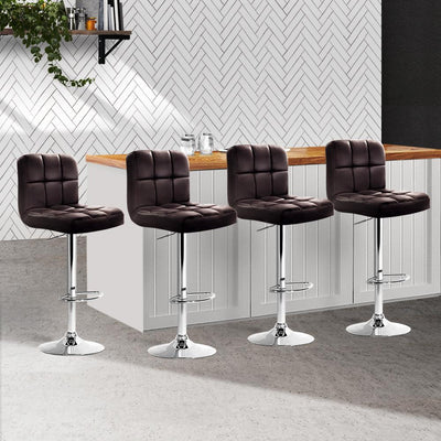 Artiss Set of 4 Bar Stools Gas lift Swivel - Steel and Chocolate Payday Deals