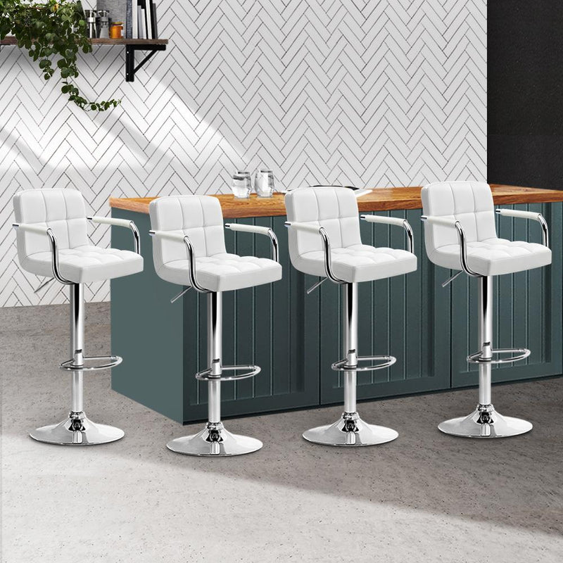 Artiss Set of 4 Bar Stools Gas lift Swivel - Steel and White Payday Deals