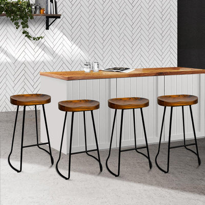 Artiss Set of 4 Elm Wood Backless Bar Stools 65cm - Black and Dark Natural Payday Deals