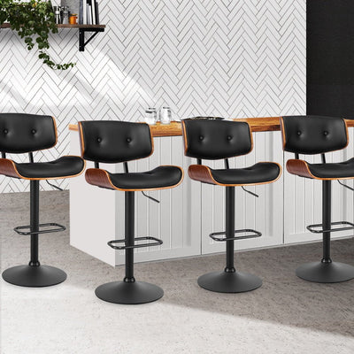 Artiss Set of 4 Kitchen Bar Stools Gas Lift Stool Chairs Swivel Barstool Leather Black Payday Deals