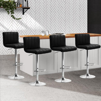 Artiss Set of 4 Line Style PU Leather Bar Stools - Black Payday Deals