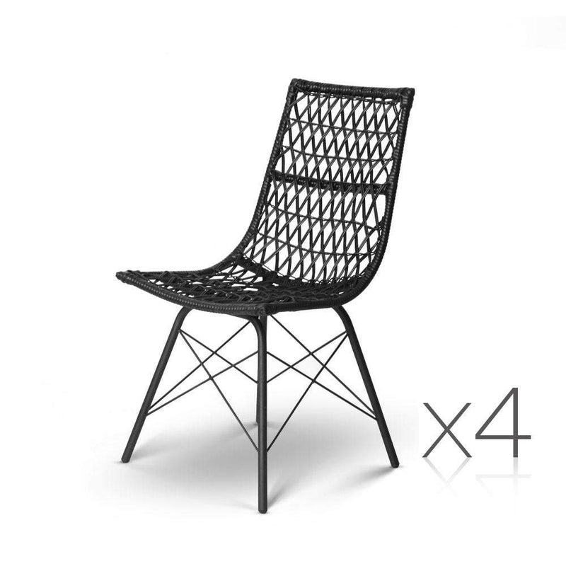 Artiss Set of 4 PE Wicker Dining Chair - Black
