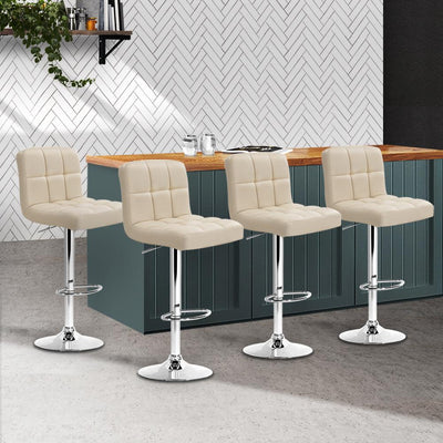 Artiss Set of 4 PU Leather Gas Lift Bar Stools - Beige Payday Deals