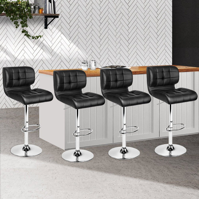 Artiss Set of 4 PU Leather Gas Lift Bar Stools - Black and Chrome Payday Deals