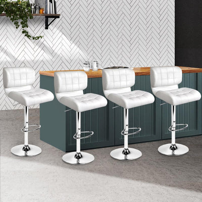 Artiss Set of 4 PU Leather Gas Lift Bar Stools - White and Chrome Payday Deals