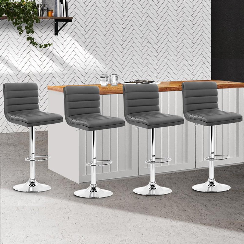 Artiss Set of 4 PU Leather Lined Pattern Bar Stools- Grey and Chrome Payday Deals