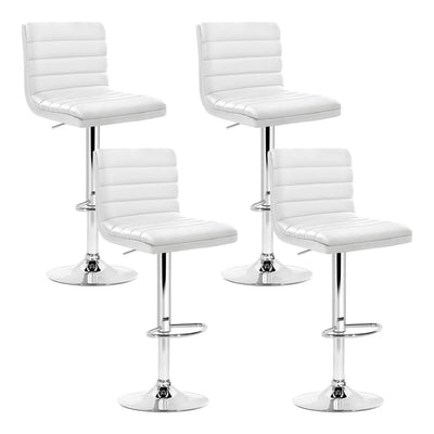 Artiss Set of 4 PU Leather Lined Pattern Bar Stools- White and Chrome Payday Deals
