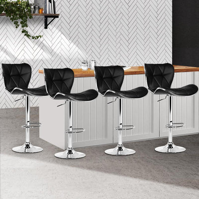 Artiss Set of 4 PU Leather Patterned Bar Stools - Black and Chrome Payday Deals