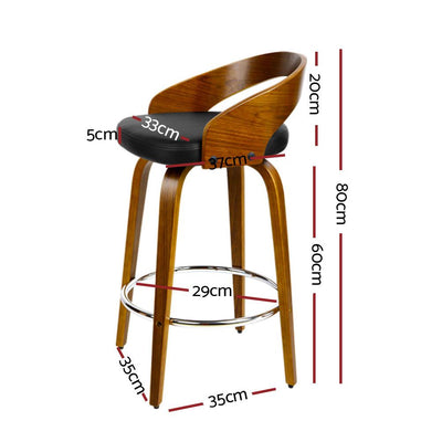 Artiss Set of 4 Walnut Wood Bar Stools - Black and Brown Payday Deals