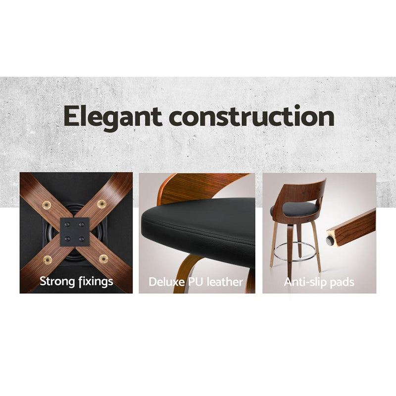 Artiss Set of 4 Wooden Bar Stools PU Leather - Black and Wood Payday Deals