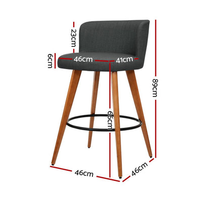 Artiss Set of 4 Wooden Fabric Bar Stools Circular Footrest - Charcoal Payday Deals