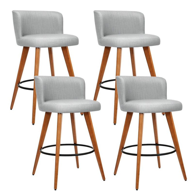 Artiss Set of 4 Wooden Fabric Bar Stools Circular Footrest - Light Grey Payday Deals