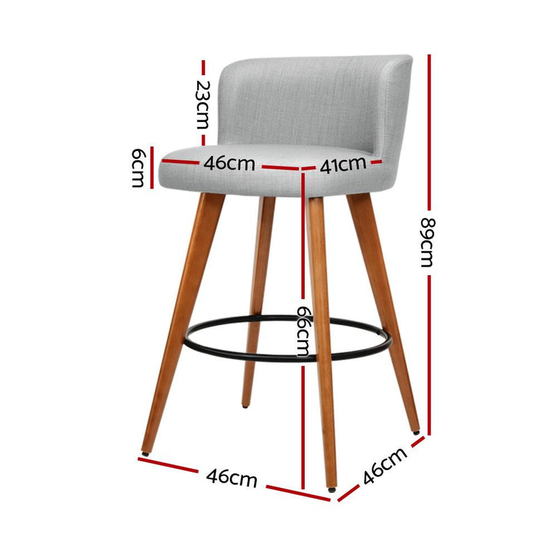 Artiss Set of 4 Wooden Fabric Bar Stools Circular Footrest - Light Grey Payday Deals