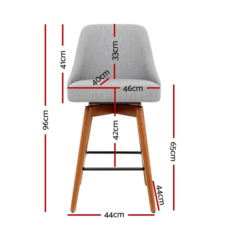 Artiss Set of 4 Wooden Fabric Bar Stools Square Footrest - Light Grey Payday Deals