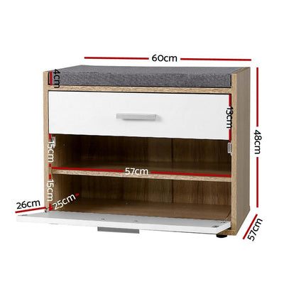 Artiss Shoe Cabinet Bench Shoes Storage Organiser Rack Fabric Seat Wooden Cupboard Up to 8 pairs Payday Deals