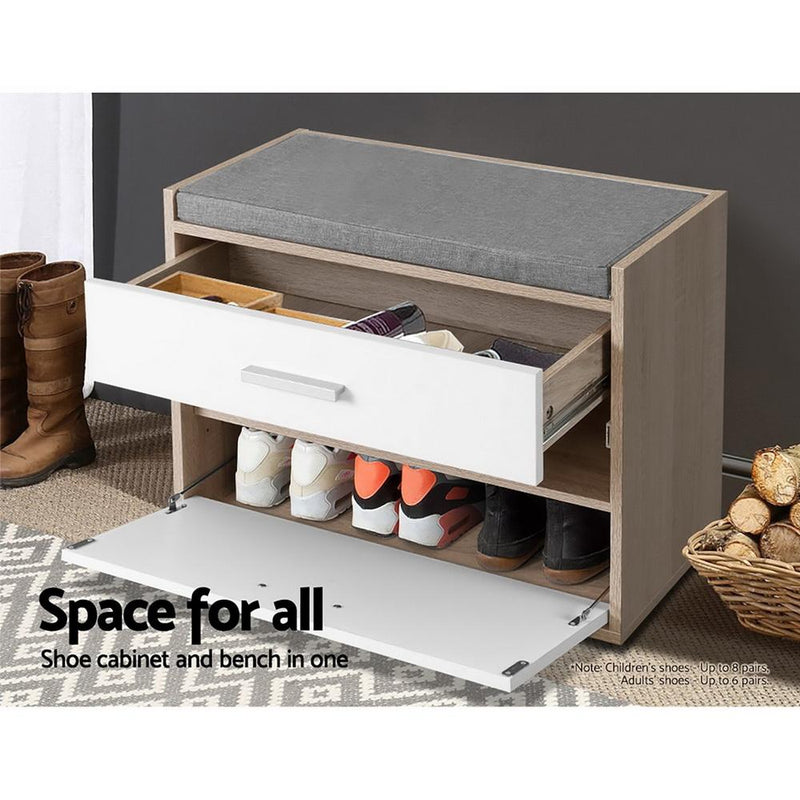 Artiss Shoe Cabinet Bench Shoes Storage Organiser Rack Fabric Seat Wooden Cupboard Up to 8 pairs Payday Deals