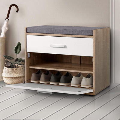 Artiss Shoe Cabinet Bench Shoes Storage Organiser Rack Fabric Seat Wooden Cupboard Up to 8 pairs Payday Deals