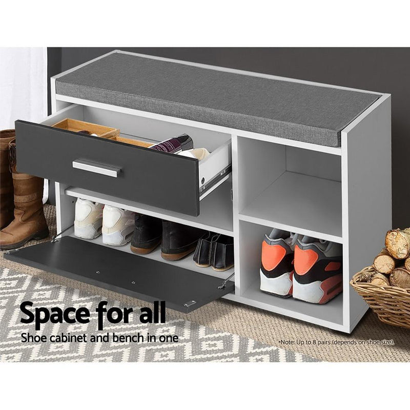 Artiss Shoe Cabinet Bench Shoes Storage Organiser Rack Wooden Cupboard Fabric Seat Adjustable Shelf Payday Deals