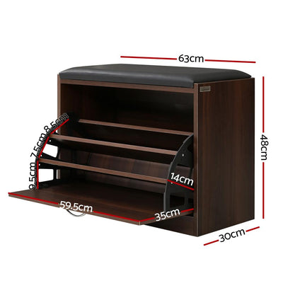 Artiss Shoe Cabinet Bench Shoes Storage Rack Organiser Drawer 15 Pairs Walnut Payday Deals