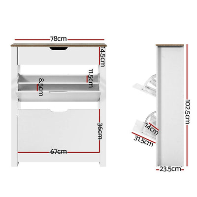 Artiss Shoe Cabinet Rack Storage Organiser Cupboard Shelf Drawer 16 Pairs White Payday Deals