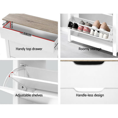 Artiss Shoe Cabinet Rack Storage Organiser Cupboard Shelf Drawer 16 Pairs White Payday Deals