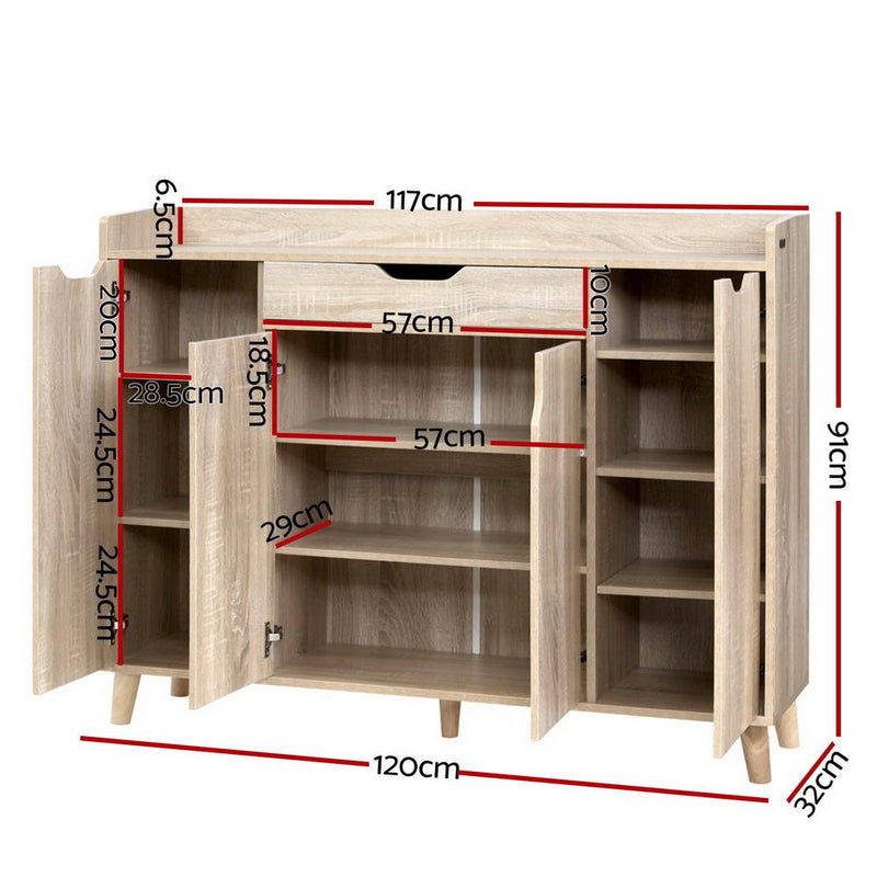 Artiss Shoe Cabinet Shoes Storage Rack 120cm Organiser Drawer Cupboard Wood Payday Deals