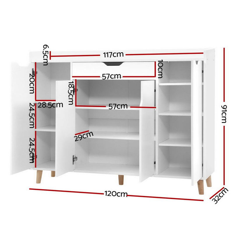 Artiss Shoe Cabinet Shoes Storage Rack 120cm Organiser White Drawer Cupboard Payday Deals