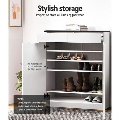 Artiss Shoe Cabinet Shoes Storage Rack High Gloss Organiser Cupboard White Payday Deals