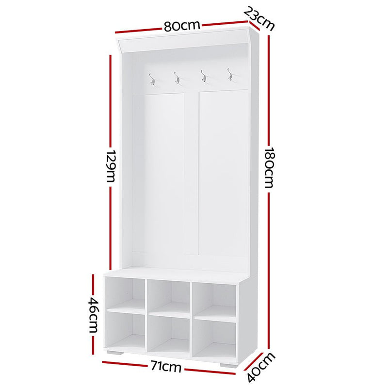 Artiss Shoe Cabinet Storage Rack Shoe Bench Hall Tree Coat Rack White 180CM Payday Deals