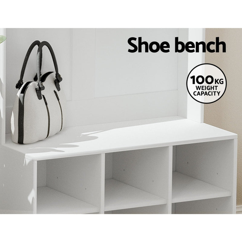 Artiss Shoe Cabinet Storage Rack Shoe Bench Hall Tree Coat Rack White 180CM Payday Deals