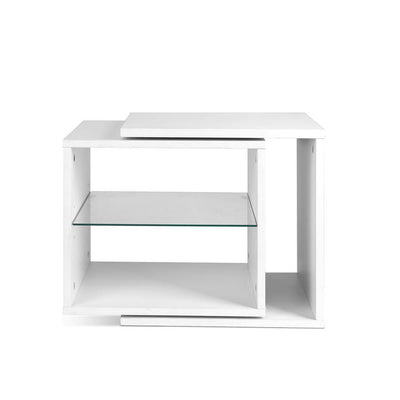 Artiss Side Table Swivel Bedside Table Coffee Table Glass Shelf White