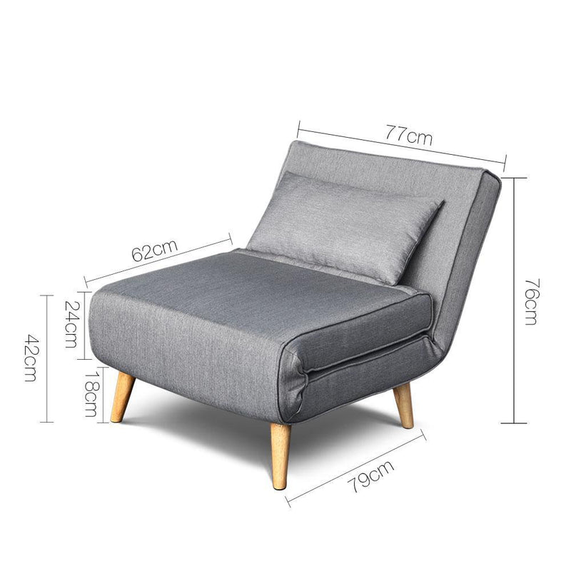 Artiss Single Fabric Folding Sofa Bed - Grey