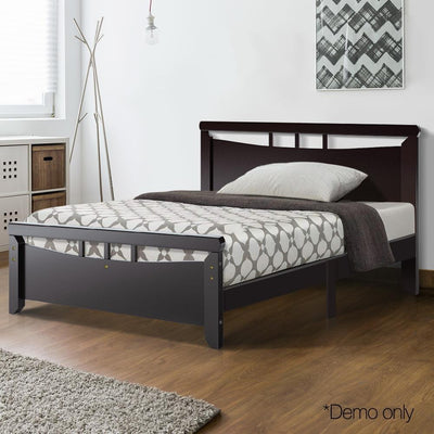 Artiss Single Size Wooden Bed Frame - Dark Cherry
