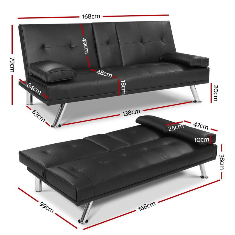 Artiss Sofa Bed Lounge Futon Couch 3 Seater Leather Cup Holder Recliner Payday Deals