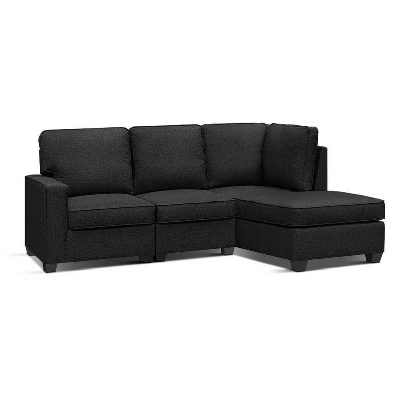 Artiss Sofa Lounge Set 4 Seater Modular Chaise Chair Couch Fabric Dark Grey Payday Deals