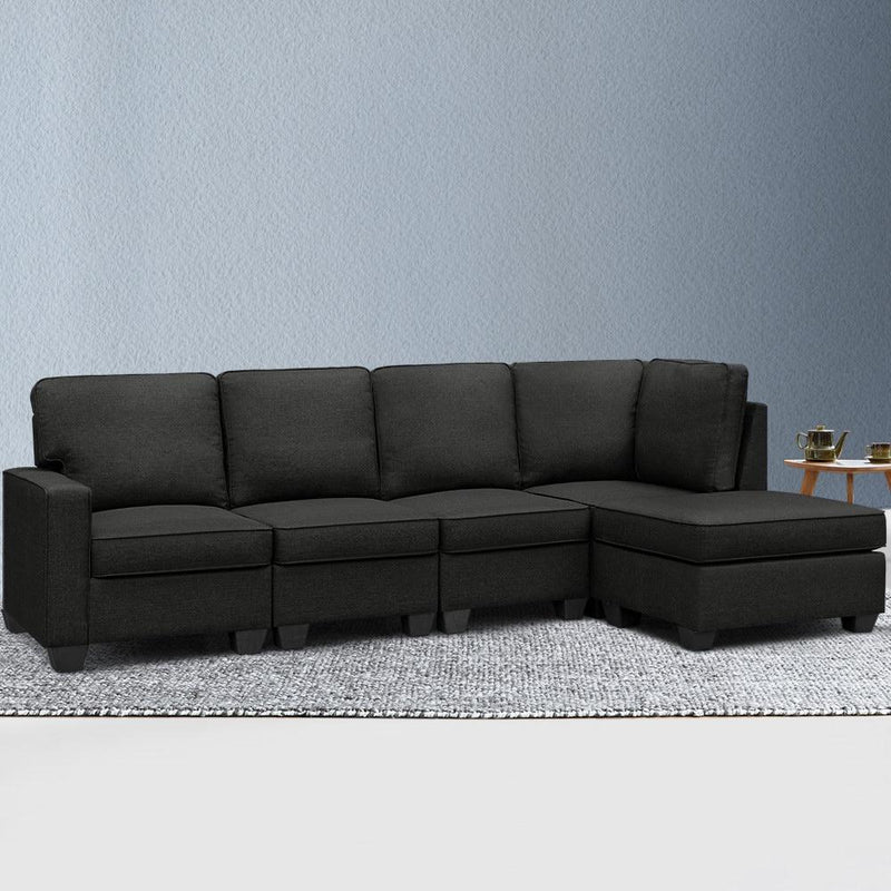 Artiss Sofa Lounge Set 5 Seater Modular Chaise Chair Suite Couch Dark Grey Payday Deals