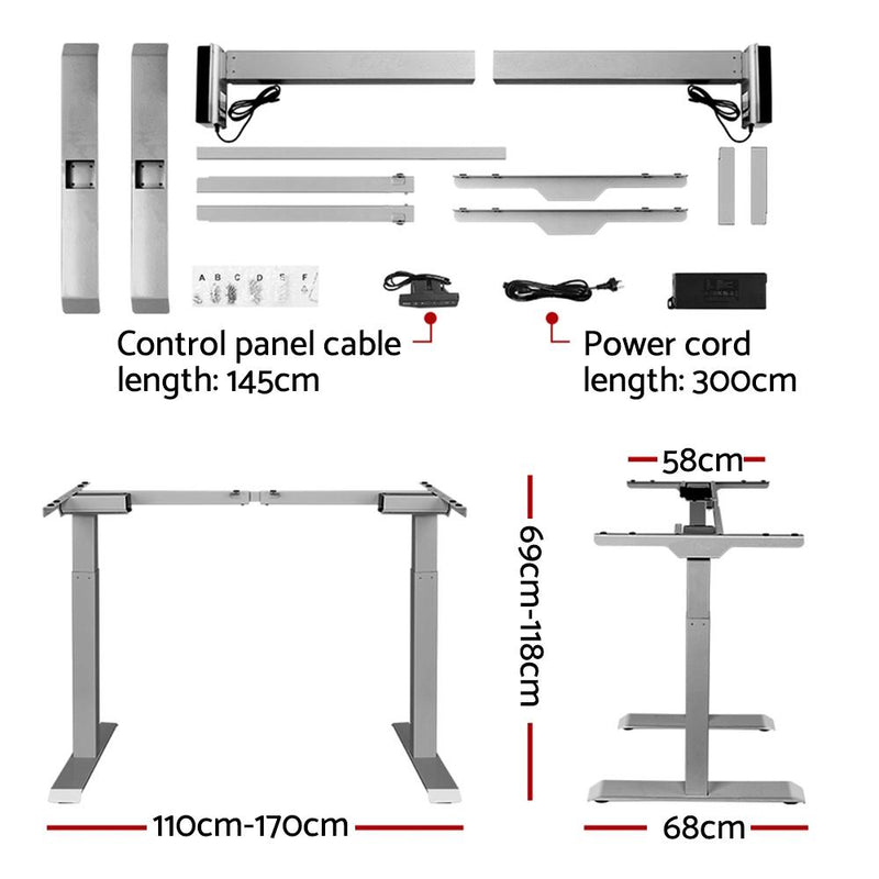 Artiss Standing Desk Adjustable Height Desk Dual Motor Electric Grey Frame Black Desk Top 140cm Payday Deals