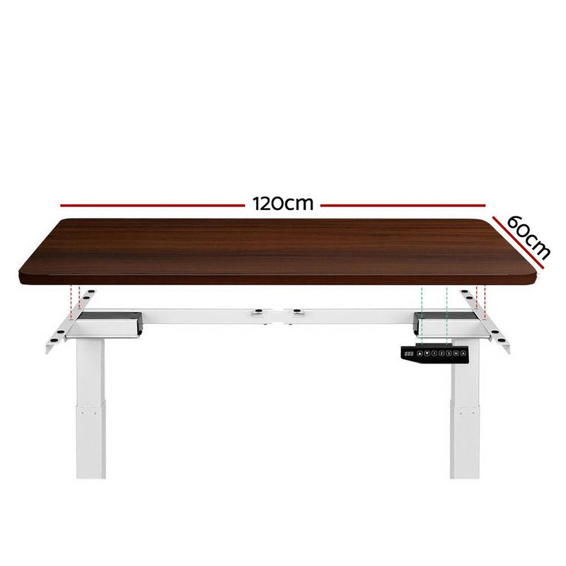 Artiss Standing Desk Adjustable Height Desk Dual Motor Electric White Frame Walnut Desk Top 120cm Payday Deals