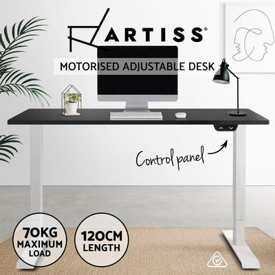 Artiss Standing Desk Adjustable Height Desk Electric Motorised White Frame Black Desk Top 120cm