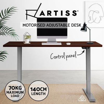 Artiss Standing Desk Adjustable Height Desk Electric Motorised Grey Frame Walnut Desk Top 140cm