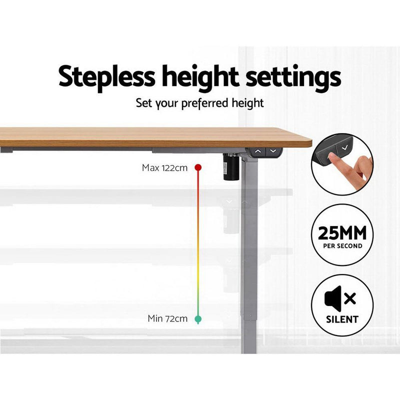 Artiss Standing Desk Adjustable Height Desk Electric Motorised Grey Frame Oak Desk Top 120cm