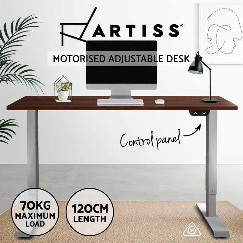 Artiss Standing Desk Adjustable Height Desk Electric Motorised Grey Frame Walnut Desk Top 120cm