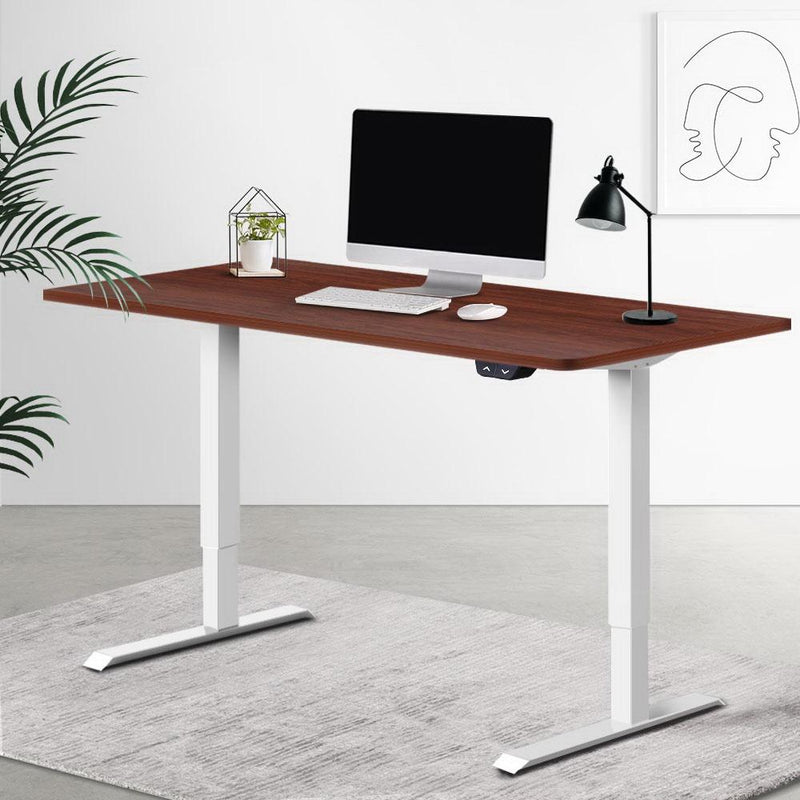 Artiss Standing Desk Adjustable Height Desk Electric Motorised White Frame Walnut Desk Top 120cm