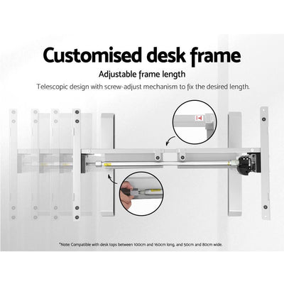 Artiss Standing Desk Adjustable Height Desk Electric Motorised White Frame Desk Top 120cm