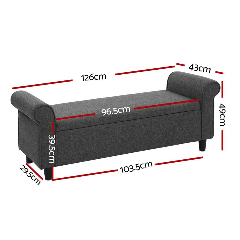 Artiss Storage Ottoman Blanket Box 126cm Linen Fabric Arm Foot Stool Couch Large Payday Deals