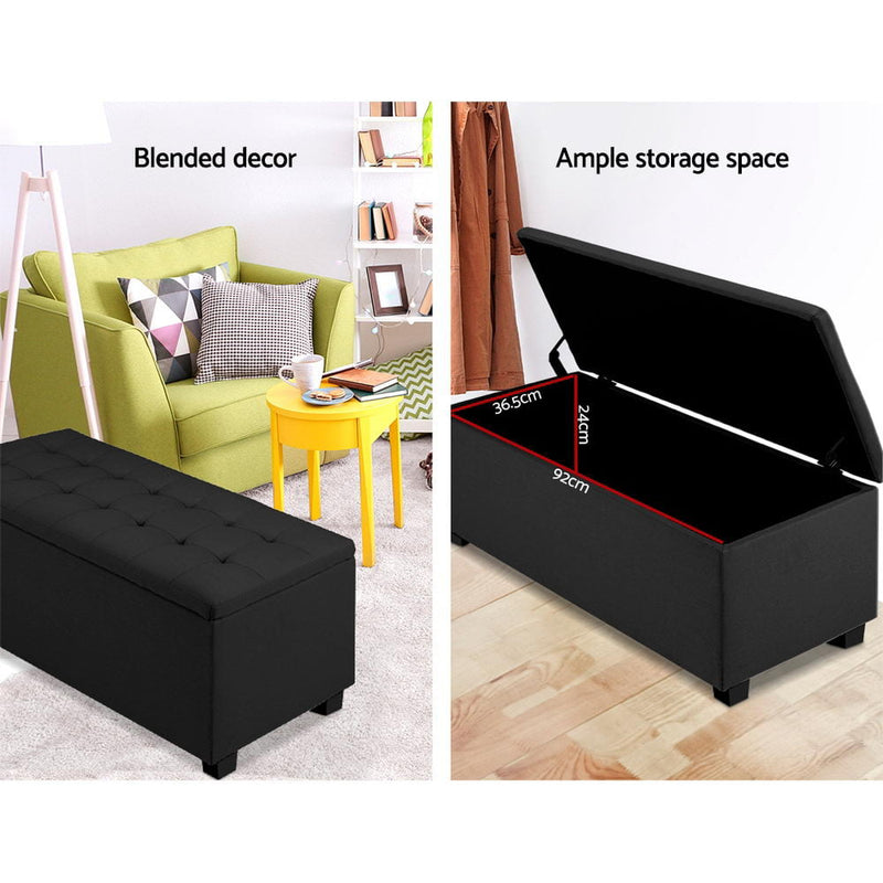 Artiss Storage Ottoman Blanket Box Black Fabric Footstool Chest Couch Seat Toy Payday Deals